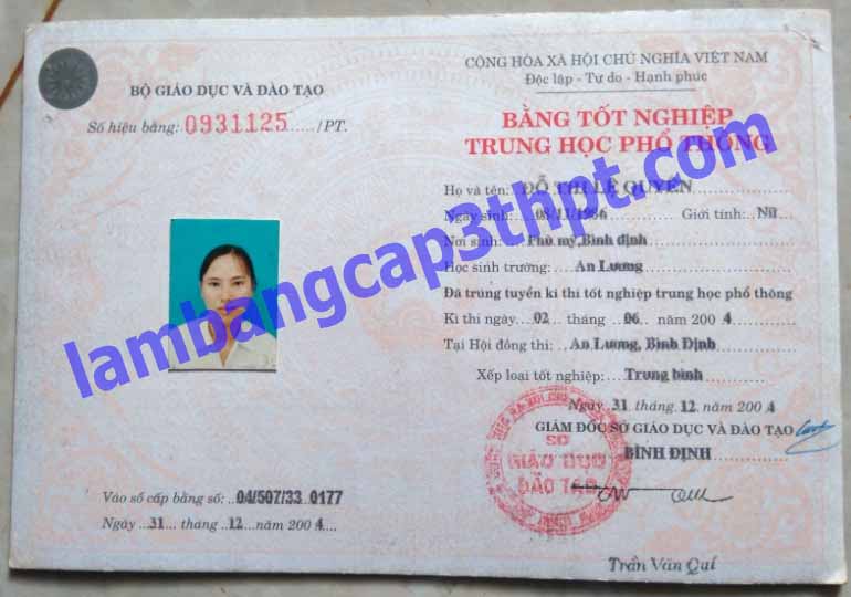L&agrave;m Bằng Cấp 3 THPT B&igrave;nh Định 