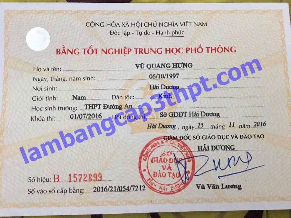 Làm Bằng Cấp 3 THPT Hải Dương